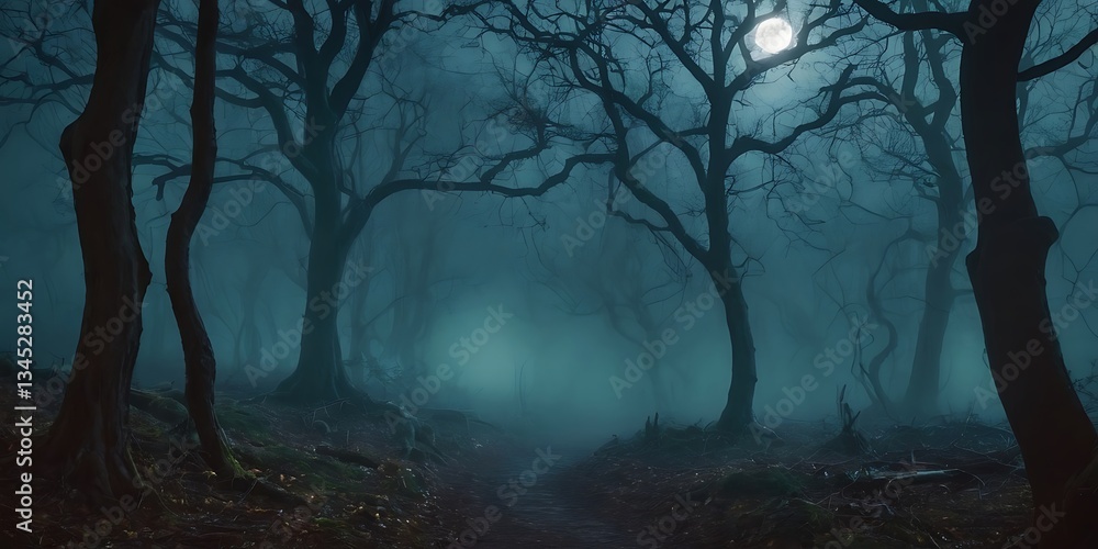 Naklejka premium Spooky Forest at Night Halloween