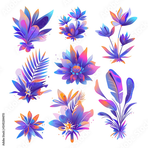 Creative 2D Doodle Floral Illustrations on White Background