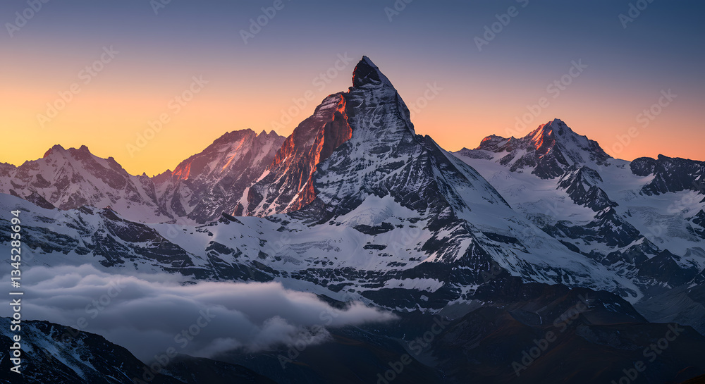 Obraz premium Matterhorn Peak at Sunrise Stunning Alpine Mountain Landscape with Clouds