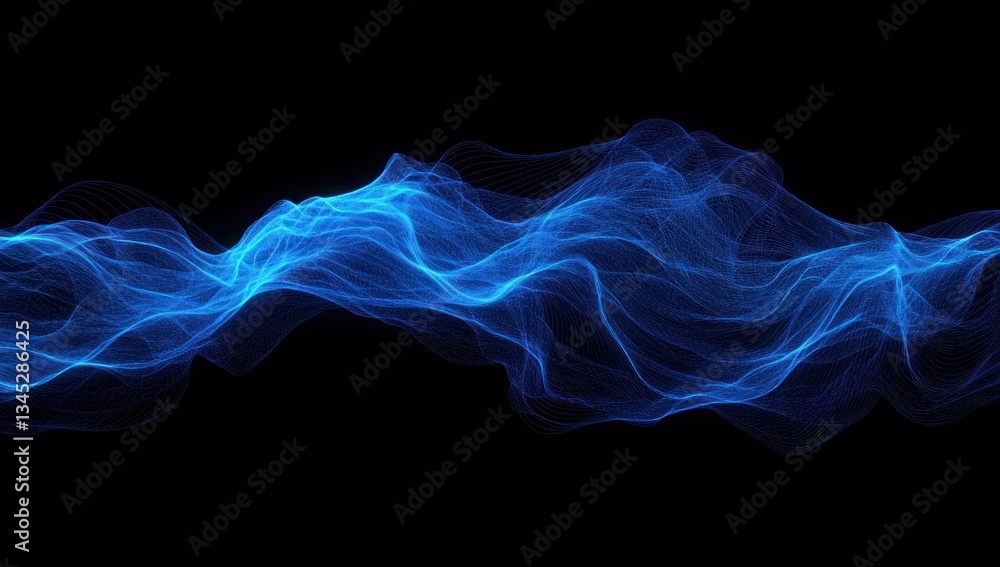 Obraz premium Abstract blue wave flowing on black background. (1)