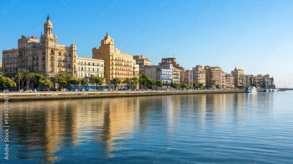 Obraz premium Picturesque Waterfront in Valencia, Spain: A Sunny Day's Reflection