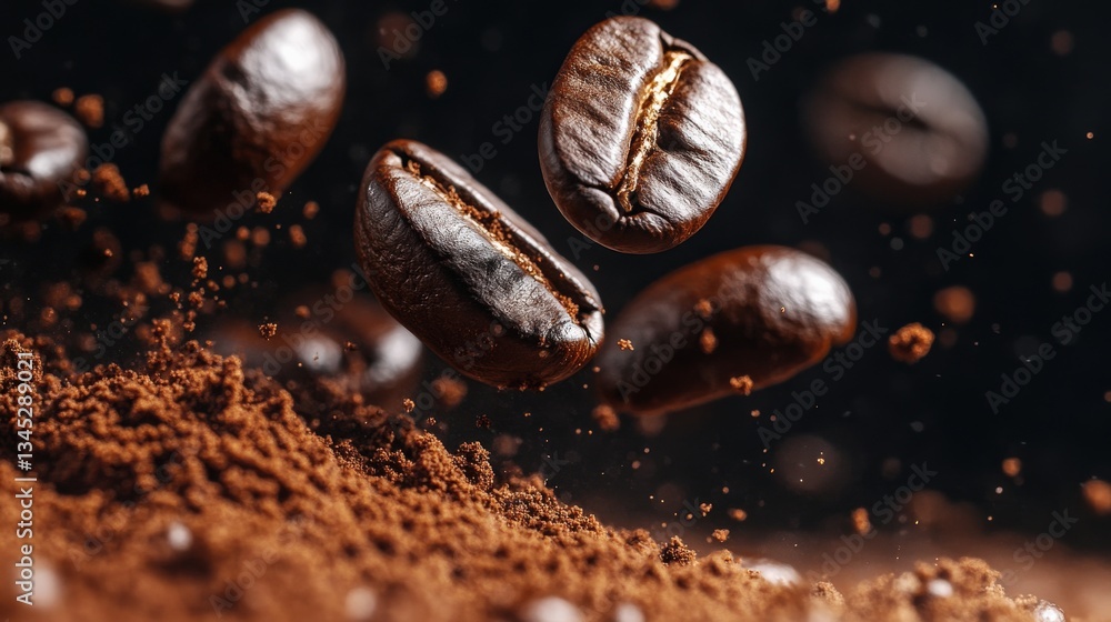 Coffee beans levitating to become a delicious, rich and aromatic Coffee beans levitating to become a delicious, rich and aromatic
