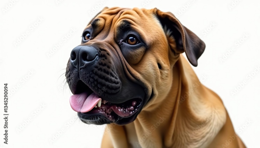 Imposing mastiff, head tilt, pure white backdrop, studio photography, puppy Imposing mastiff, head tilt, pure white backdrop, studio photography, puppy