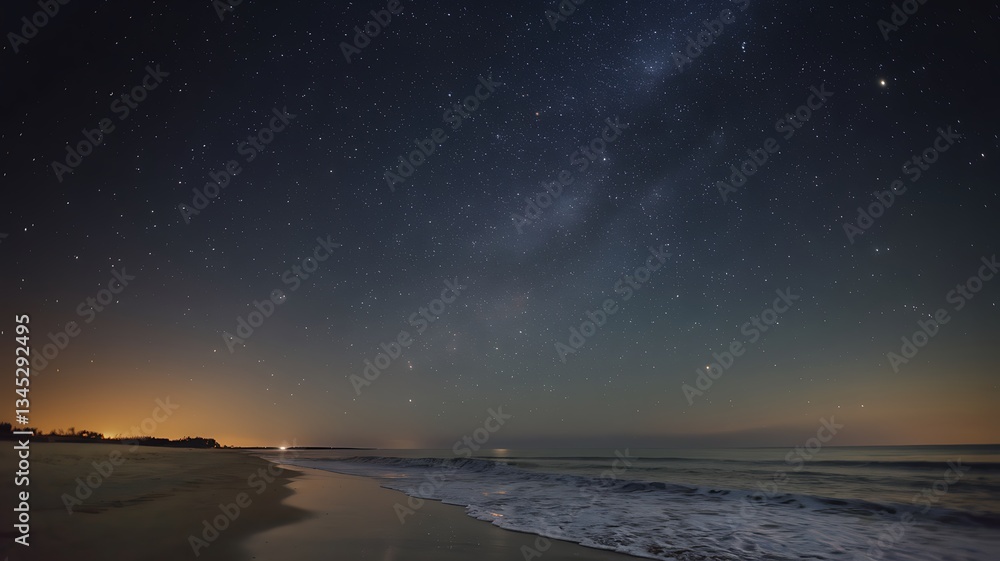 Fototapeta premium Breathtaking desert at night with smooth dunes under moonlit sky, quiet and magical scene