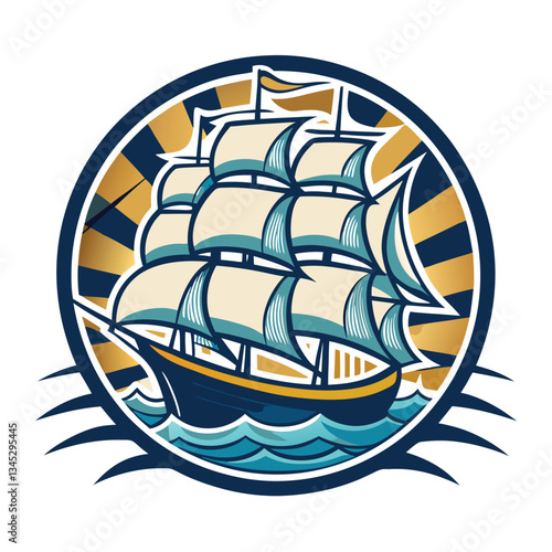 Vintage Nautical Logo Featuring a Sailing Ship on the Waves