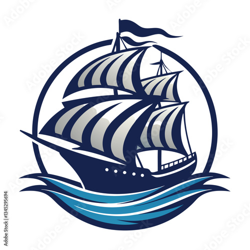 Vintage Sailing Ship Gliding on Ocean Waves Vector Graphic