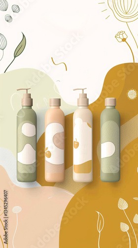 A high-quality mockup featuring organic shampoo bottles with a sleek, eco-friendly design. Perfect for sustainable beauty brands and cosmetic product presentations. 