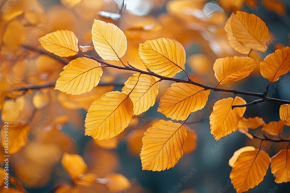 Beautiful autumn leaves displayed on a slender tree branch Beautiful autumn leaves displayed on a slender tree branch