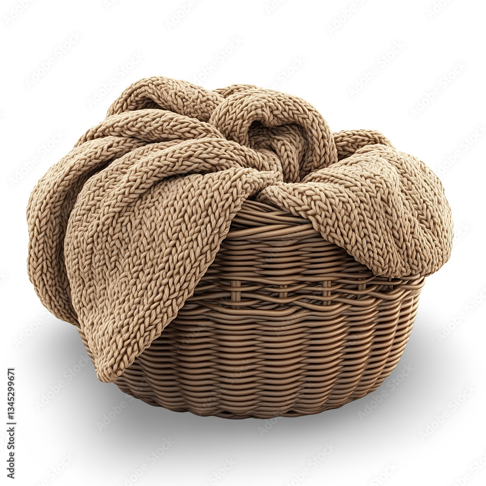 Obraz premium Wicker Basket with Blanket Storage: Transparent Background