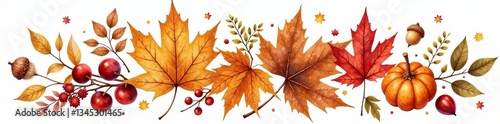Vibrant autumn leaves and berries create a beautiful seasonal arrangement.