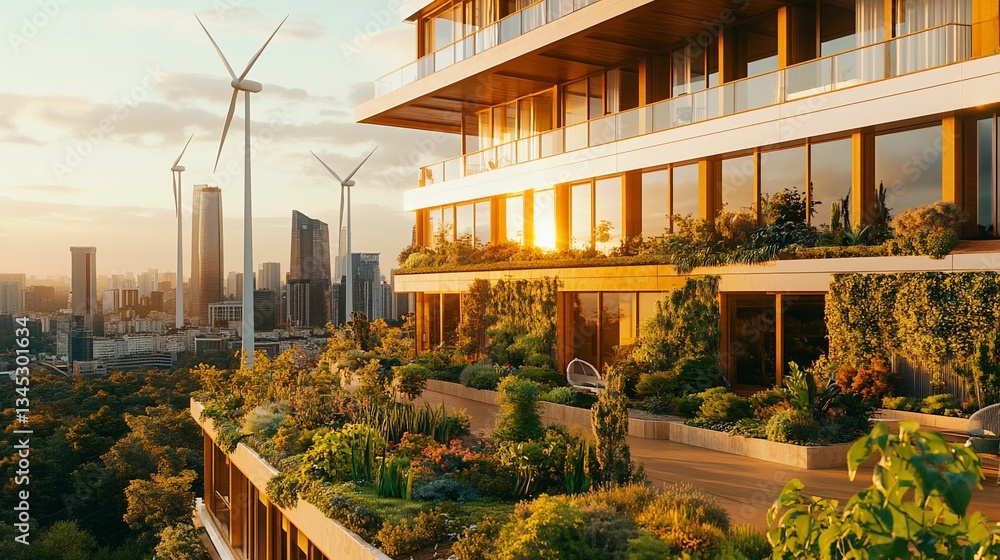 Fototapeta premium EcoFriendly Rooftop Apartment City View