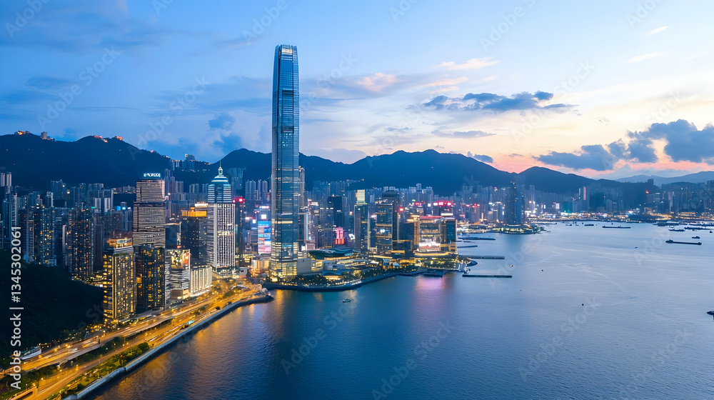 Fototapeta premium Hong Kong City Skyline At Sunset
