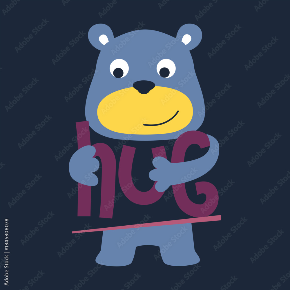 Naklejka premium Cute bear character holding the word 
