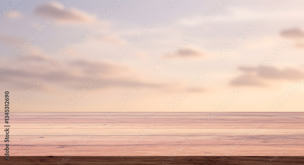 Obraz premium Serene seascape with pastel sky and calm ocean at sunset. Minimalist beach scenery for relaxation concept. Travel inspiration and tranquil vacation background with copy space.