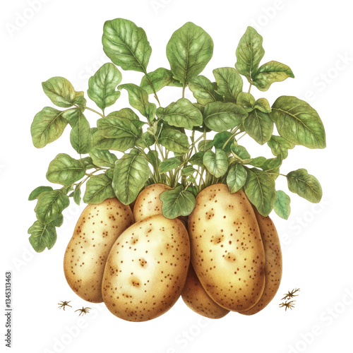 Watercolor Illustration of Potato on White Background. Healthy Raw Food Concept