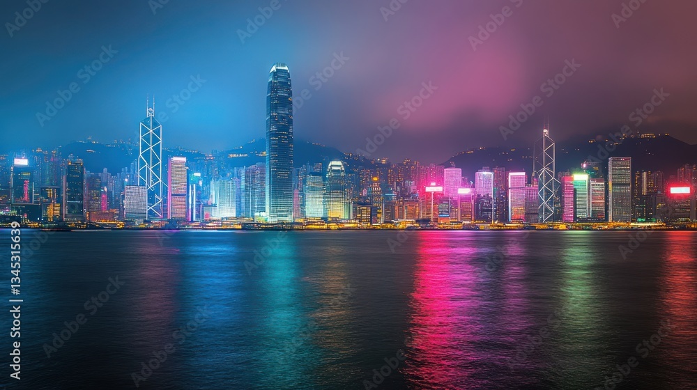 Vibrant Hong Kong Nightscape: A Dazzling Skyline Reflection Vibrant Hong Kong Nightscape: A Dazzling Skyline Reflection