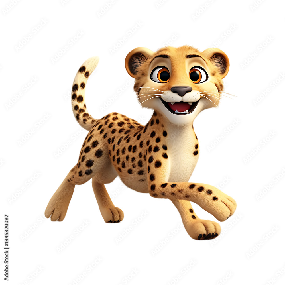 A cartoon cheetah is running isolated on transparent background A cartoon cheetah is running isolated on transparent background