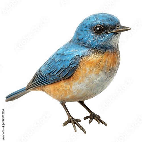 Blue Bird Charm: Detailed Studio Photo in White. Cool Beauty