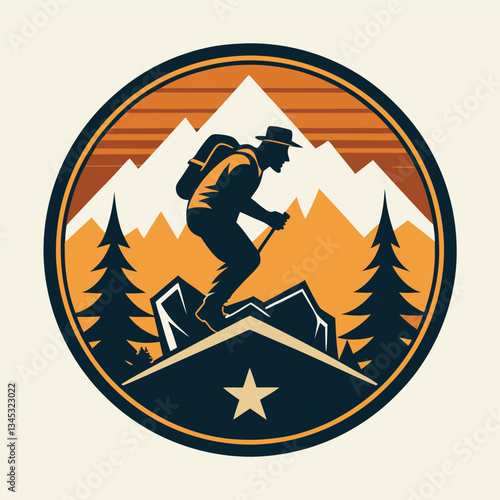 Silhouette of a Hiker Ascending a Mountain at Dawn, Capturing the Essence of Outdoor Adventure
