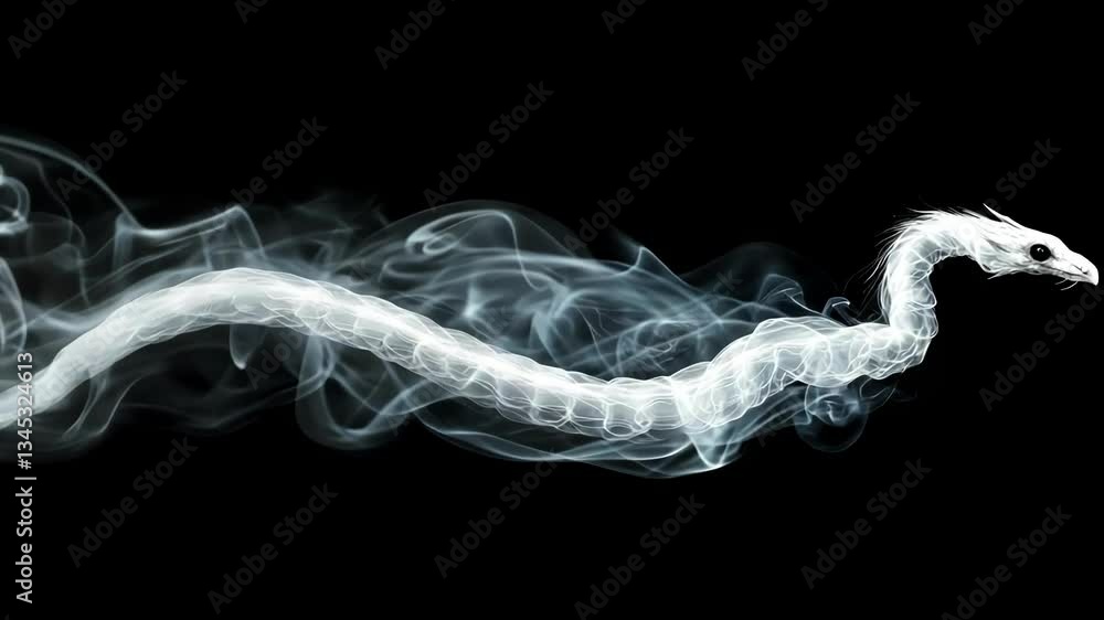 A white, dragon-like shape formed from ethereal smoke on black. A white, dragon-like shape formed from ethereal smoke on black.
