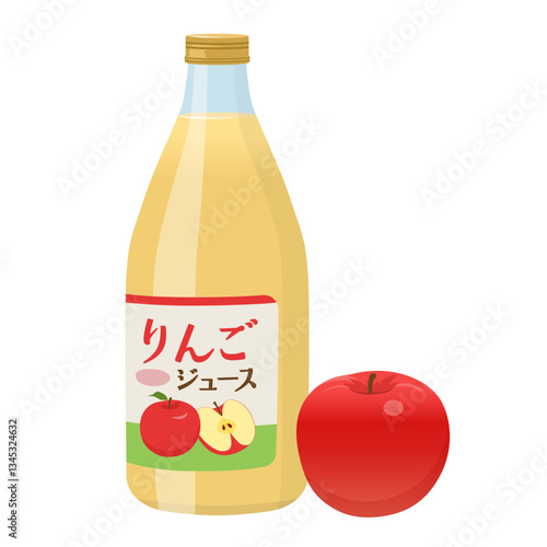 瓶に入ったリンゴジュースとりんご_ベクターイラスト