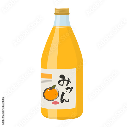 瓶に入ったミカンジュース_ベクターイラスト