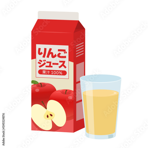 紙パックのリンゴジュースとコップ_ベクターイラスト