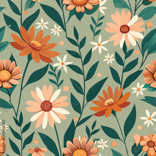 Whimsical Floral Background with Wildflower Patterns in Vibrant Colors