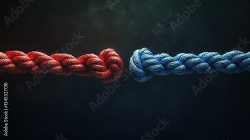 Two ropes of contrasting colors nearly touching at the center