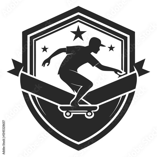 Silhouette Badge Logo Label of a Skateboarder in Action