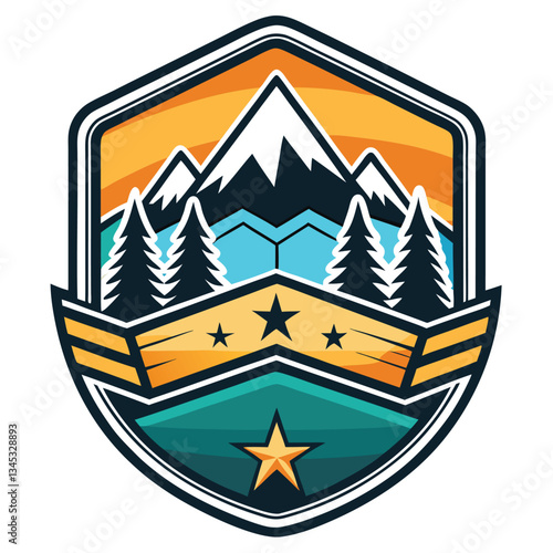 Vintage Snowboarding Emblem Badge Logo Design with Grunge Texture