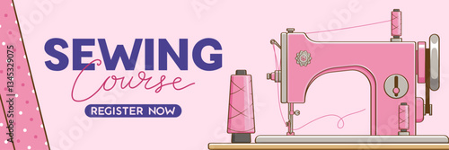 Sewing course banner vector illustration