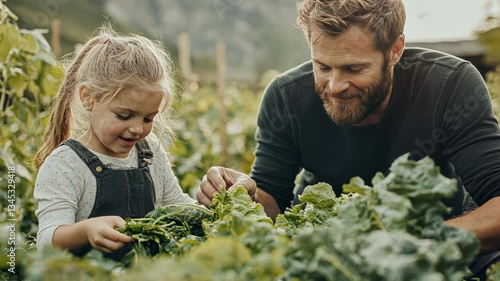 Wallpaper Mural A father and daughter enjoying gardening together in a lush green setting. Torontodigital.ca