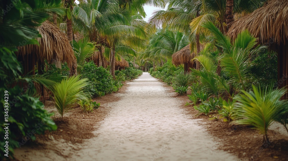 Tropical pathway through lush vegetation Tropical pathway through lush vegetation