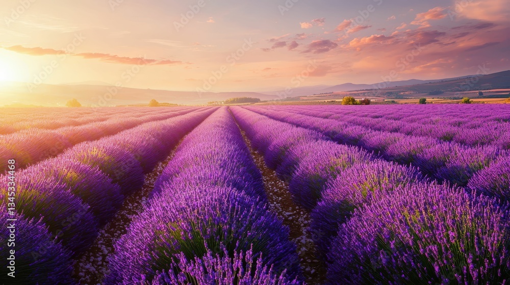 Obraz premium Breathtaking Lavender Fields Stretching into the Horizon at Sunset