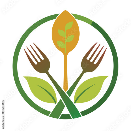 Nature-Inspired Logo with Spoon, Fork, and Leaves Motif for Restaurants or Catering Businesses
