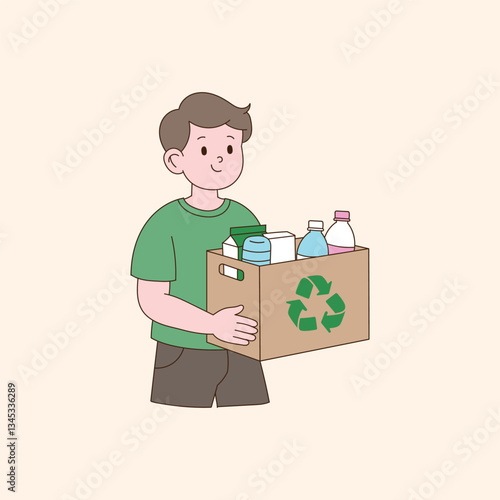a person who segregates for recycling. minimal line art vector illustration.