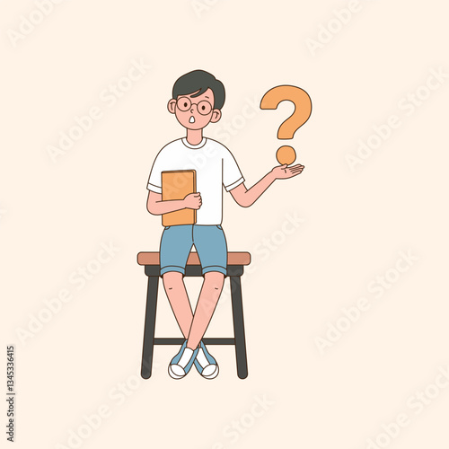 Someone holding a question mark and wondering. minimal line art vector illustration.