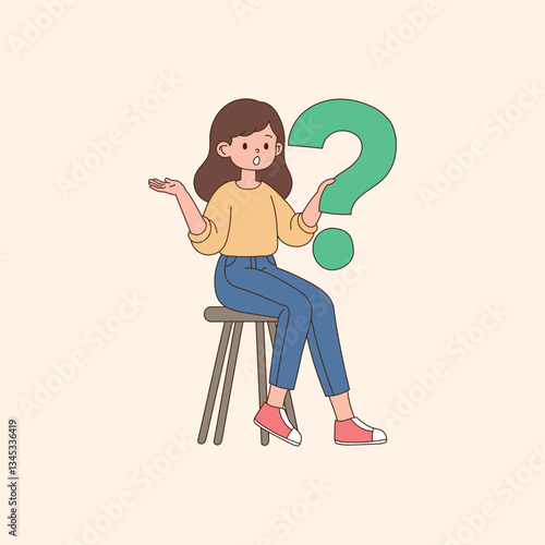 Someone holding a question mark and wondering. minimal line art vector illustration.