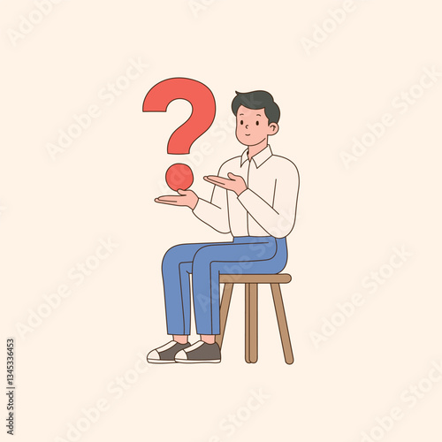 Someone holding a question mark and wondering. minimal line art vector illustration.