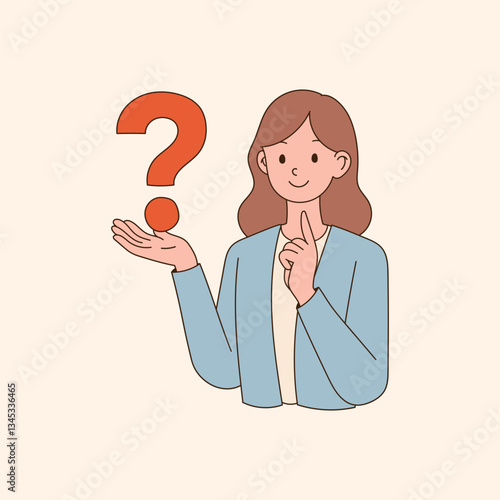 Someone holding a question mark and wondering. minimal line art vector illustration.