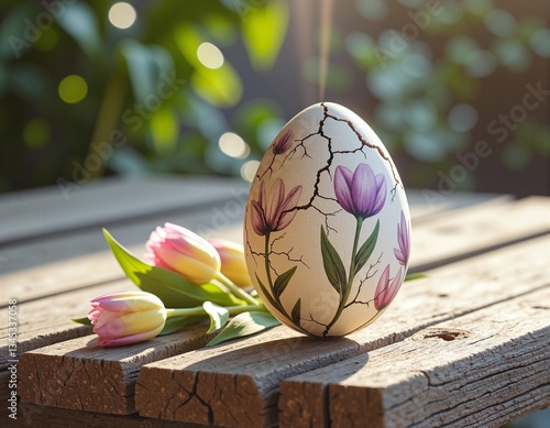 Delicately cracked egg adorned with vibrant floral art