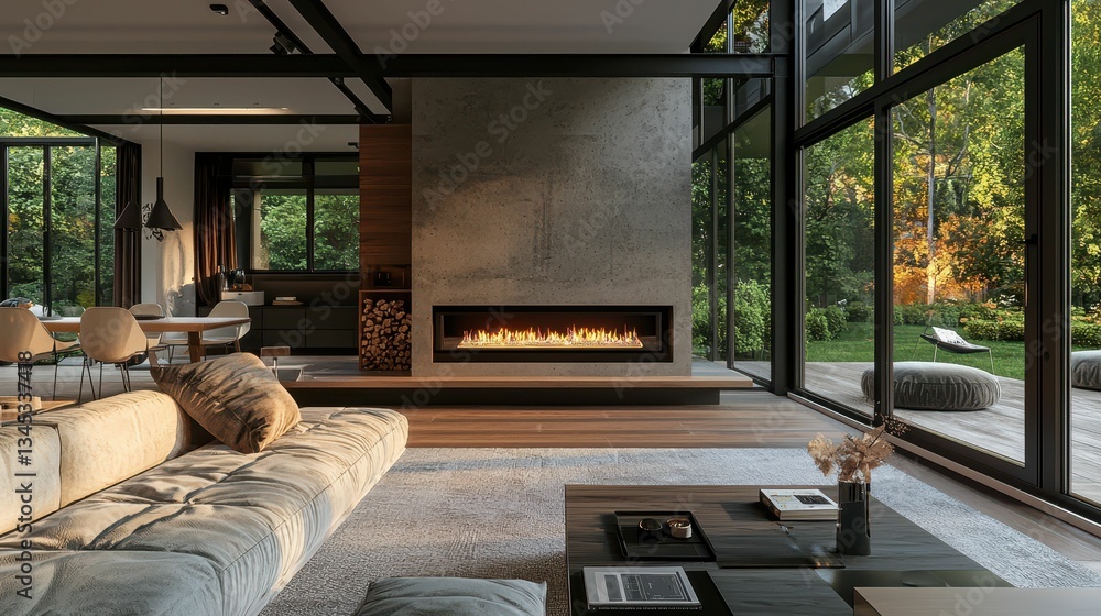 Fototapeta premium Cozy Modern House with Smart Home Features and Inviting Atmosphere