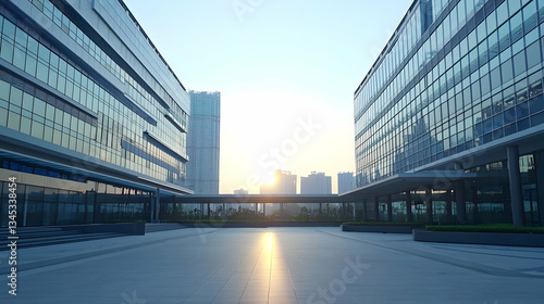 Modern Architectural Buildings At City Center With Glass Facades Reflecting Sky And Sunlight During The Day