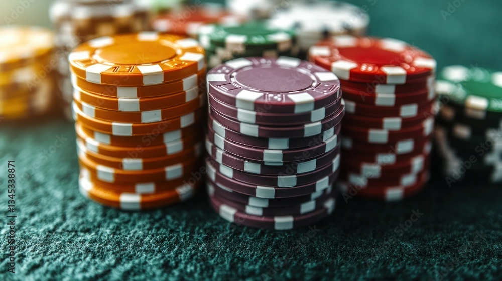 Close-up of stacks of colorful poker chips Close-up of stacks of colorful poker chips