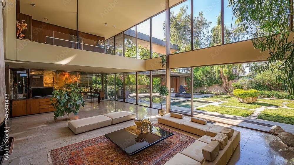 Fototapeta premium Modern Spacious Home with Private Courtyard and Abundant Natural Light