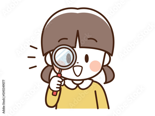 こども_虫眼鏡を覗く女の子_発見