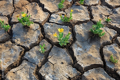 Flowers Growing on Cracked Earth