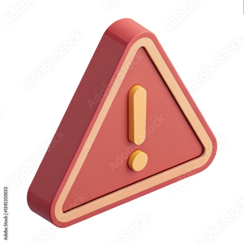 3D minimalistic warning sign with triangular shape and exclamation mark in center, featuring red and orange color scheme