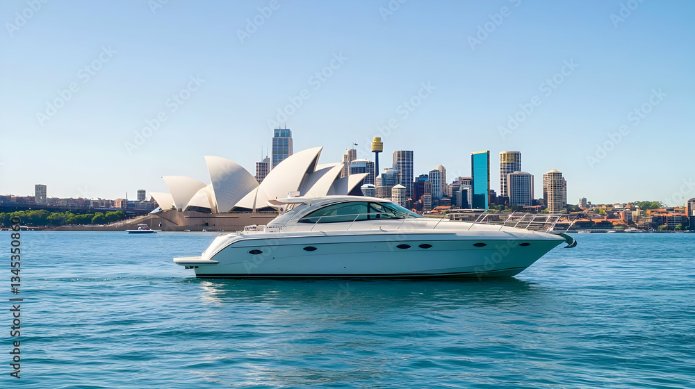 Luxury Yacht In Sydney Harbour With Opera House Background Luxury Yacht In Sydney Harbour With Opera House Background